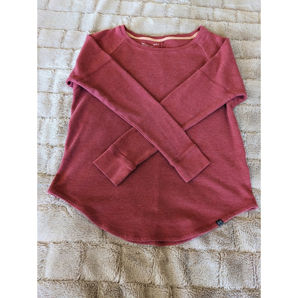 Under Armour Womens Waffle Knit Thermal Top Red Heather Loose Fit Large